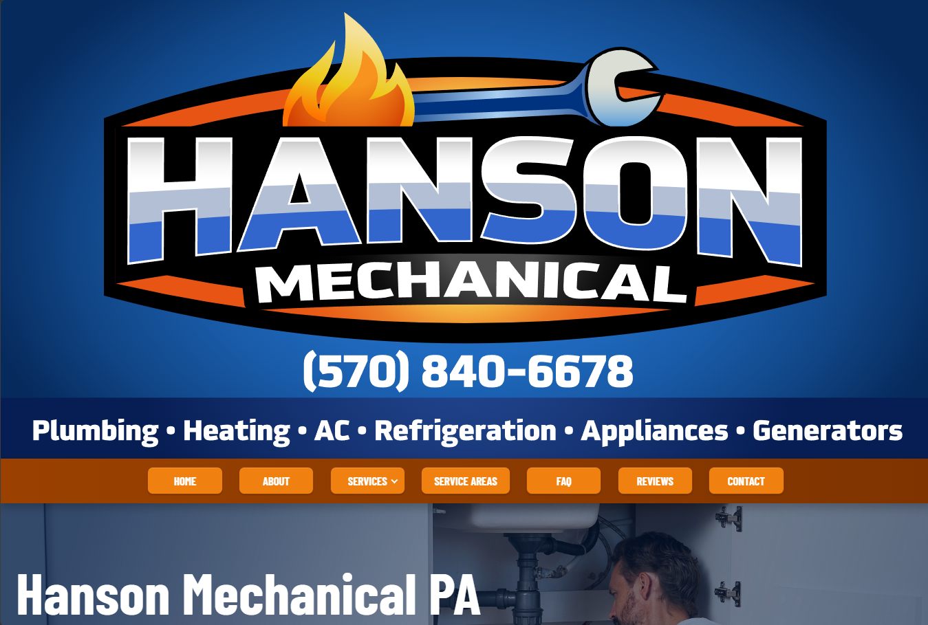 Hanson Mechanical PA website homepage design preview