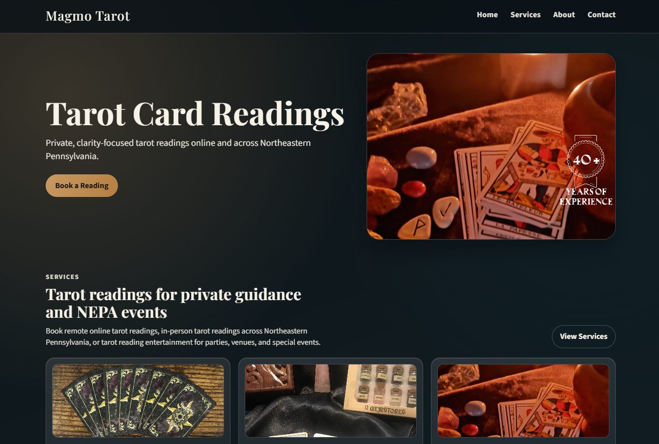Magmo Tarot website homepage design preview